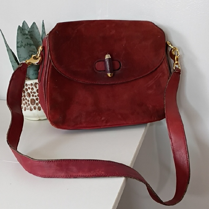 Vintage Gucci Red Suede Shoulder Bag Crossbody Gucci Purse